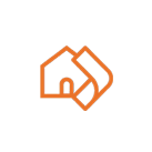 A logo of a house in orange with white background